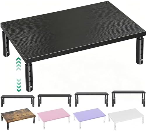 OPNICE Adjustable Monitor Stand Riser for Desk, Wood Computer & Laptop Stand, Desk Organizers and Accessories, Office Desk Accessories & Workspace Organizer for Home Office Supplies, Black