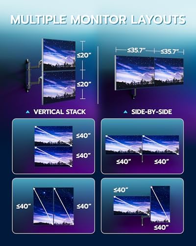 ARES WING 17-40 Inch Ultrawide Vertical Dual Monitor Wall Mount, Black