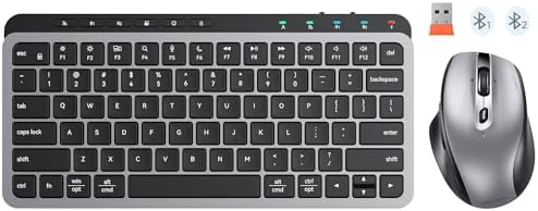MEETION Wireless Ergonomic Keyboard and Mouse, Split Curved Bluetooth & 2.4G Keyboard Mouse Set, Cushioned Palm Rest, Full-Size, 4-Level DPI Adjustable Mouse (Black)