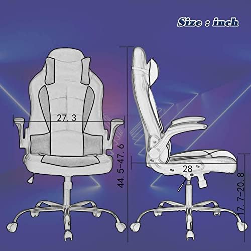 PC Gaming Chair Office Computer Ergonomic Chair PU Leather Adjustable with Flip Up Arms Lumbar Support Headrest E-Sport Racing Desk Swivel Chairs High Back(White)