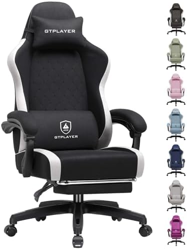 GTPLAYER Gaming Chair, Ergonomic Computer Chair with Footrest and Lumbar Support, High Back Recliner Chair 350lbs, Height Adjustable for Home Office, Black