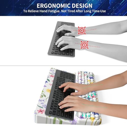 Wrist Rest for Computer Keyboard, Keyboard Wrist Rest, Ergonomic Keyboards Holder for Easy Typing Working, Wrist Pad for Keyboards with Comfortable Wrist Rest for Keyboard White Flower