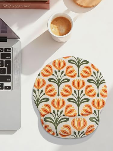 Seorsok Leaves & Floral Mouse Pad with Gel Wrist Support Mouse Pad,Ergonomic Aesthetic,Comfortable Mousepad for Office Game Work Computer,Pain Relief Mousepad with Non-Slip Silicone Base,Yellow