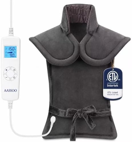 ThermaEaze Far Infrared Weighted Heating Pad for Neck and Shoulders and Back 24"x33" Electric Heat Wrap Long Shawl Large Heat Pad with Timer, 6 Heat Levels, Moist Heat, Auto Shut Off, ETL Certified