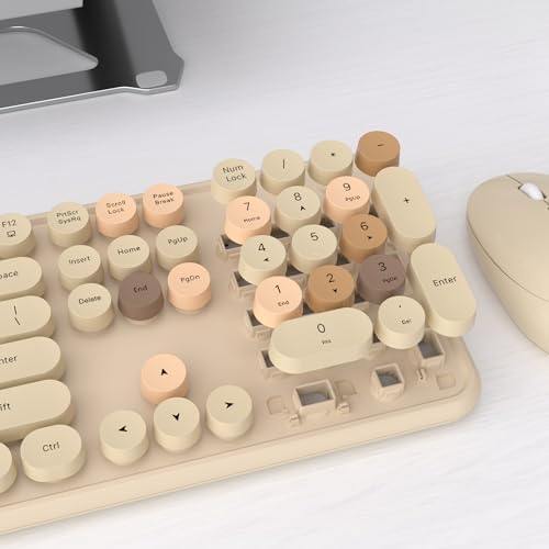 UBOTIE Colorful Wireless Keyboard and Mouse Combo (Milk Tea-Colorful)
