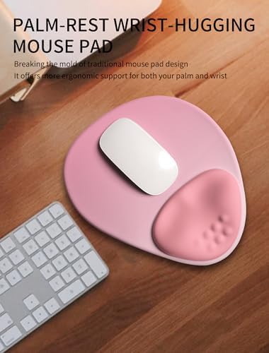 Palm-Rest and Wrist-Hugging Mouse Pad Wrist Rest, Ergonomic Wrist Support with Curve Fitting Cushioned Memory Foam for Carpal Tunnel Pain Relief, 9.9 x 8.3 Inch, Blush Gradient
