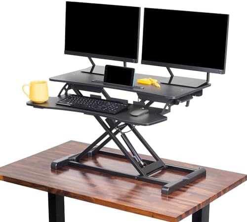 Flexpro Hero 32 Inch Standing Desk Converter, for Office and Home, Height Adjustable, 2 Level Sit to Stand Workspace with Keyboard Shelf & Monitor Riser, Sit or Stand (Black, 32 x 18 x 4.5 to 20)