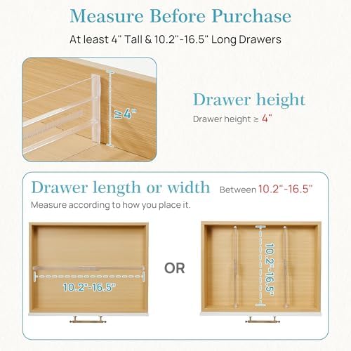 Vtopmart 12 Pack Drawer Dividers for Clothes, 4" High 10.2"-16.5" Adjustable Expandable Dresser Drawer Organizer, Clear Plastic Separators for Dresser, Baby Clothing, Underwear, Cosmetic, Toiletries