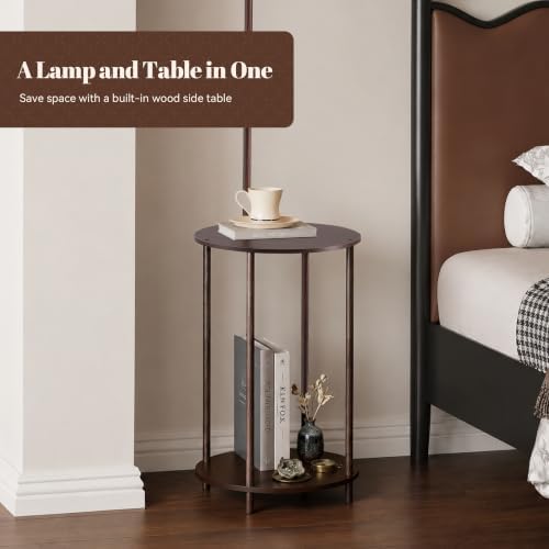 Floor Lamp with Table, 2-in-1 Side Table Floor Lamp with Linen Shade
