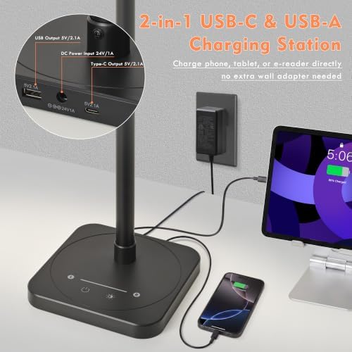 BOHON Desk Lamp for Home Office Dual Head 24W Swing Arm Task Lamp Black