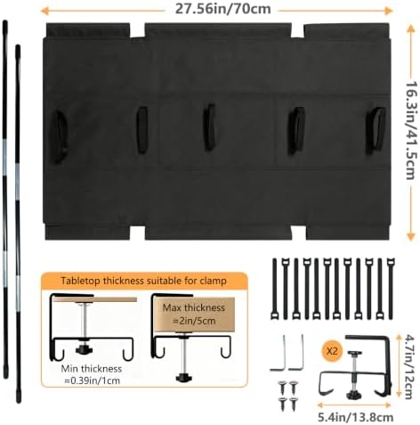 Extra Large 48" Under Desk Cable Management Tray - Under Desk Cord Management - Clamp/Screw Mount - Support Upto 70lbs - Fabric Wire Management - Cable Raceways Tray Cord Hiders for Office/Home
