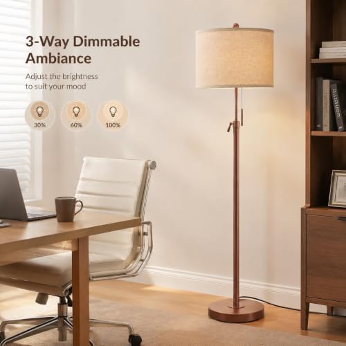Qingmiao 55-67" Adjustable Floor Lamp, Anti-tip Base, 3Way Bulb, Pull Chain