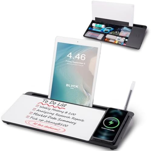Small Glass Desktop Whiteboard Dry-Erase-Board - Computer Keyboard Stand with Wireless Charger White Board Surface Pad with Drawer, Desk Organizers with Accessories for Office, Home, School Supplies
