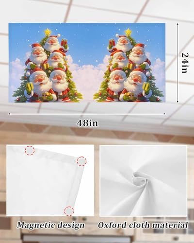 Christmas Magnetic Fluorescent Light Covers for Ceiling Lights 2 x 4 Feet,Santa Claus Christmas Tree Snowflakes Blue Office Classroom Kitchen Drop Ceiling Light Covers Filters Shade Panel 1 Pack