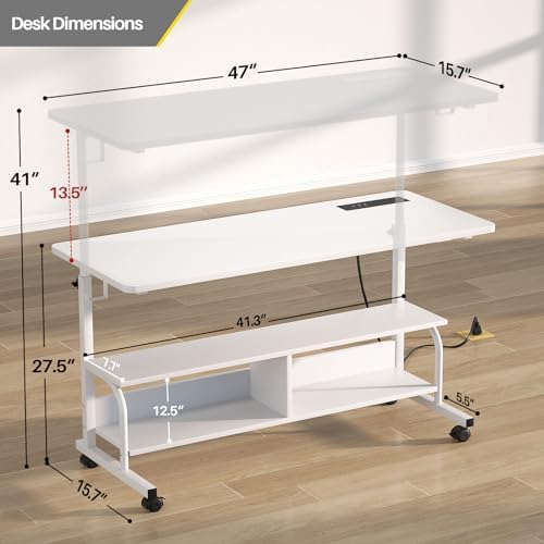 Armocity 47" Rolling Standing Desk with Charging Station for Couch Bed