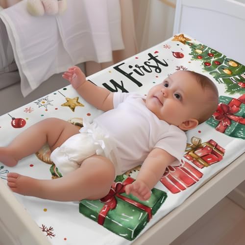 Cute Christmas Bear Trees Winter Holiday Pattern Baby Changing Pad Cover, Unisex Christmas Nursery Diaper Changing Table Pad Mat Sheet for Boys Girls-16x32