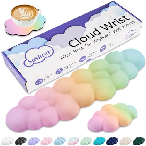 Sushret Cloud Wrist Rest Keyboard,Cloud Keyboard Wrist Pad,Rainbow Gradient