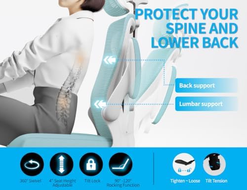 Ergonomic Office Chair: Mesh Desk Chair Comfy with Headrest& Lumbar Support