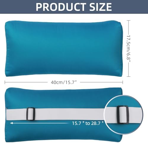 Headrest Pillow for Patio Chaise Lounge Chair, Outdoor Chaise Pillows with Adjustable Elastic Stripe Head Resting Pillows for Recliner Office Chair, Teal 2 Pack