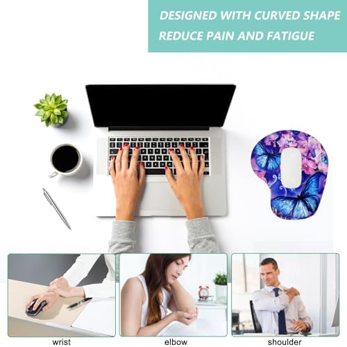 Mouse Pad with Wrist Support, Ergonomic Mouse Pads with Memory Foam Wrist Rest, Easy Typing Pain Relief, Comfortable Home Office Computer Wrist Support Pads for Working Studying, Butterfly Flowers