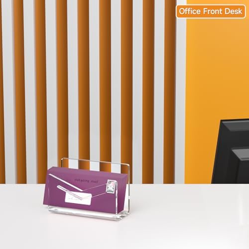 Beego Envelope and Mail Organizer Countertop - Clear Acrylic Desk Organizer Letter Holder Desktop File Sorter Bill Document Folder Rack for Office, Home, School Desk Organization