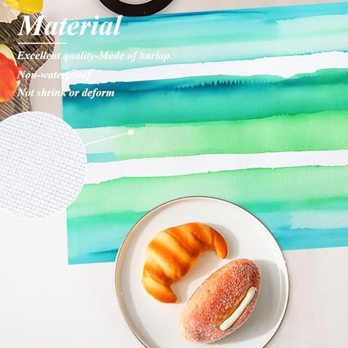 Shrahala Horizontal Stripes Watercolor Set of 6 12 X 18 Inch Linen Placemats, Soft Colorful Stripes Burlap Table Mat Washable Double Layered Heat Insulation for Indoor/Outdoor