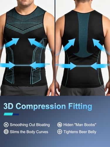 Odoland 3 Pack Men Compression Shirt Slimming Body Shaper Workout Vest
