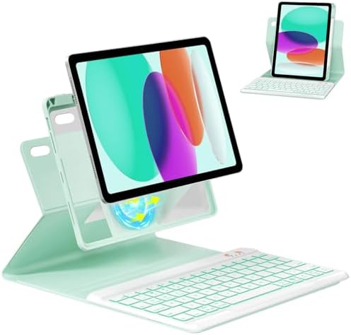 Magnetic Keyboard Case for iPad 10th/11th Generation A16, 10.9/11 Inch 7 Color Backlit Detachable Wireless Keyboard, 360° Rotatable Cover with Pencil Holder for iPad 10th Gen 2022 (Green)