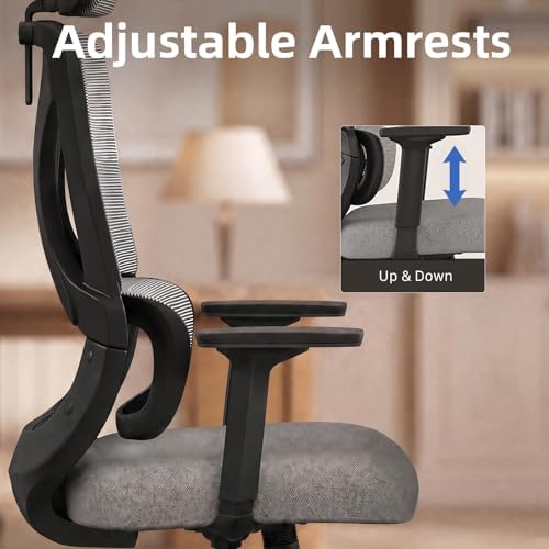 High Back Ergonomic Desk Chair with Adjustable Lumbar Support and Headrest Home Office Desk Chair with flip-up Armrests for Home, Office, Gaming, Student（Black）