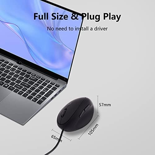 Wired Mouse Vertical Ergonomic Optical Mouse USB Mice Corded Mouse for Computer/Laptop/PC/Desktop/Mac/Office/Desktop, Better for Small Medium Sized Hands, with Cord, with Side Buttons, Gifts