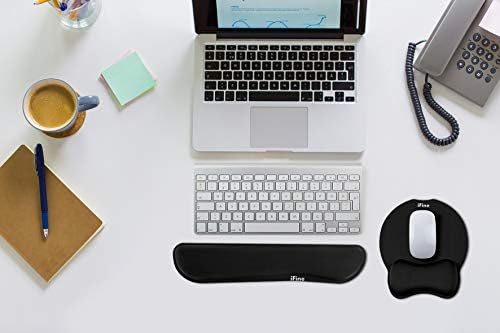 iFine Upgrade Enlarged Superfine Fiber Soft Smooth Memory Foam Ergonomic Mouse Pad & Keyboard Wrist Rest Comfortable for Desktop Laptop Mac Gaming Office School or Home for Stress Free Typing (Black)