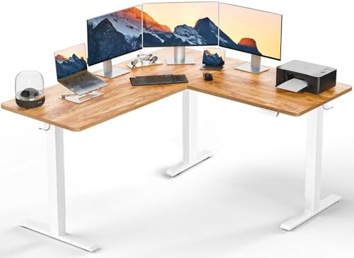 ErGear 63″ L Shaped Standing Desk Electric Adjustable Height, Light Vintage