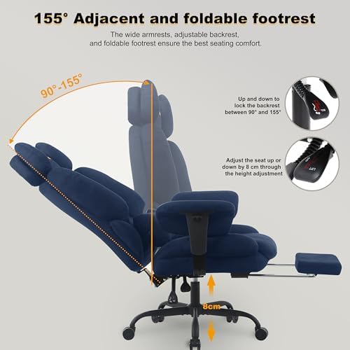 Symino Ergonomic Gaming Chair with Footrest – Office Gaming Chair Reclining 90-155° with Adjustable Armrests – Adults up to 130 kg