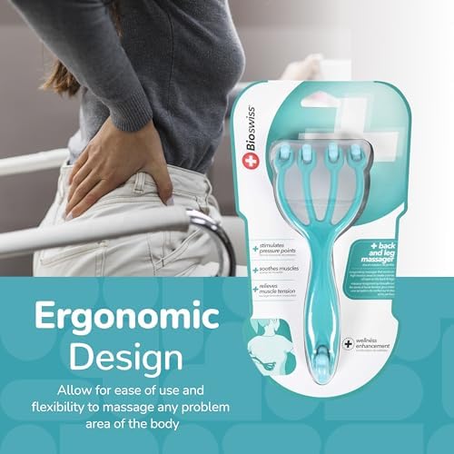 BioSwiss Claw Massage Roller, Handheld Muscle Massager with 5 Rotating Heads for Back, Legs, and Shoulder
