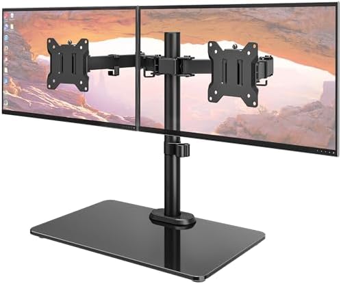 monTEK Freestanding Dual Monitor Stand for 17-32", 22 lbs Each, Glass Base