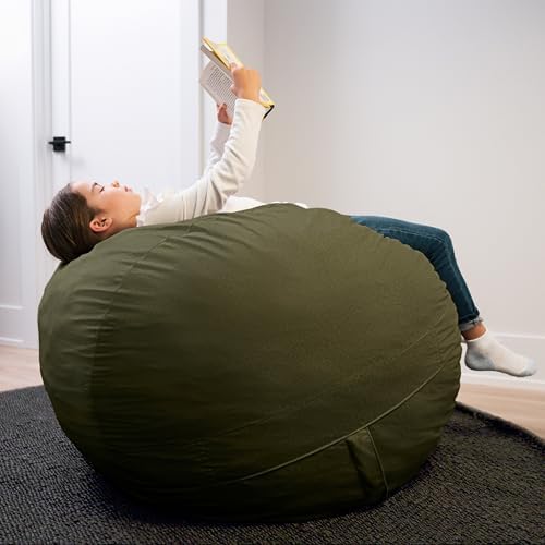 Big Joe Fuf 4Ft Foam Bean Bag Chair with Removable Cover for Kids, Teens, Forest Green Velveteen, Durable Woven Polyester, 4 Foot Large Reading and Gaming Seat