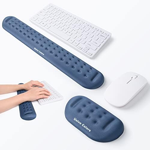 UnivoColors Navy Keyboard Wrist Support and Mouse Wrist Rest Set, Made of Memory Foam Soft Gel, Ergonomic Pad for Computer, Laptop, Mouse, Office, Gaming