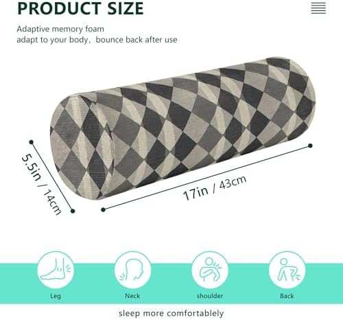Bolster Pillow Spa Neck Roll Pillow Memory Foam Round Pillows for Bed Memory Foam Cylinder Round Pillow Cases with Zipper Argyle Plaid Dimgray