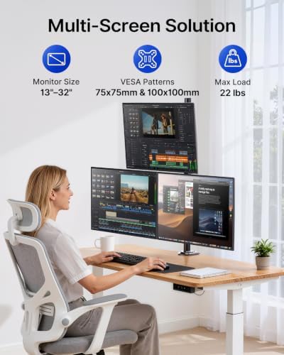 HUANUO Triple Monitor Mount for 13-32 Inch Monitors, Holds 22 lbs per Arm