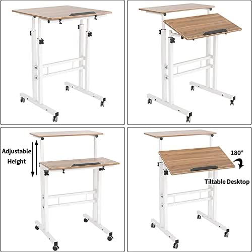 soges 23.6inch Height Adjustable Desk Laptop Desk on The Wheels, Oak