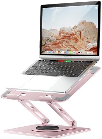 tounee Laptop Stand for Desk, Adjustable Computer Stand Holder with 360° Rotating Base, Ergonomic Laptop Riser Compatible with MacBook Pro Air, All Laptops 10-15.6"-Pink