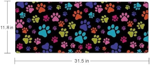 XL Gaming Desk Mat - Extended Big Cute Dog Paws Mouse Pad - Waterproof, Non-Slip Base, Stitched Edges - 31.5x11.8 in