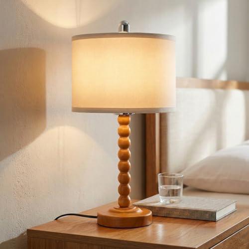 LALISU Table Lamp Farmhouse Wood Table Lamps Dimmable and Timer Setting