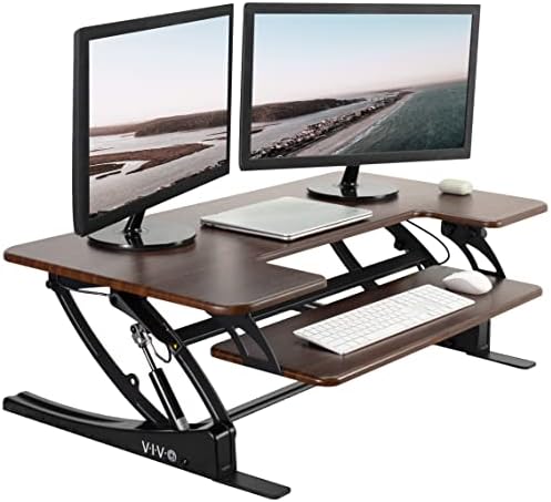 VIVO Dark Walnut 42 in Standing Desk Converter, DESK-V000VLD