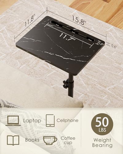 Masupu Sofa Arm Tray Table - 360° Swivel Height Adjustable End Table, Small Snack Side Table for Couch, C Shaped Table for Bed, Chair or TV Tray Table(Marble Black)