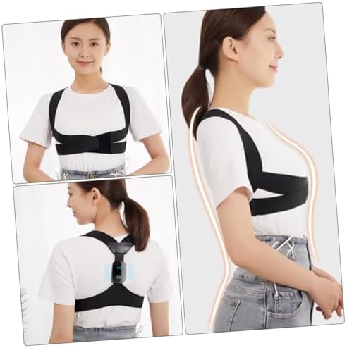 Mipcase Adjustable Electronic Posture Reminder Hunchback Corrector Upper Back Brace Black Posture Support Belt for Adults and Sitting Spine Alignment