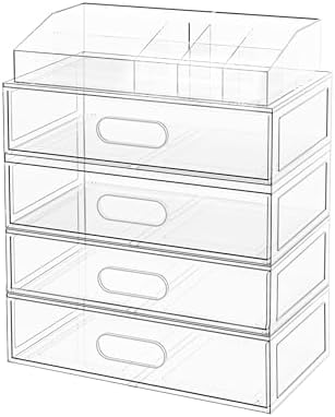 Clear Stackable Makeup Organizer with Drawer, 12''W Acrylic Storage Drawers