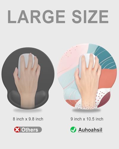 Auhoahsil Ergonomic Mouse Pad with Wrist Rest, Comfortable Silicone Non-Slip Computer Pain Relief Gel Mouse Mat with Wrist Support for Gaming, Work, Office, Women & Men, Cute Pattern, Morandi