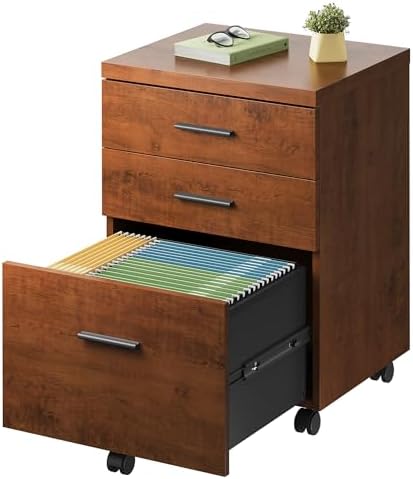 DEVAISE 3 Drawer File Cabinet, Wood Under Desk Filing Cabinet, Walnut