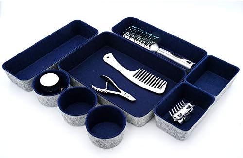 Welaxy 8pc office desk drawer organizer tray felt Storage bins Shallow Navy